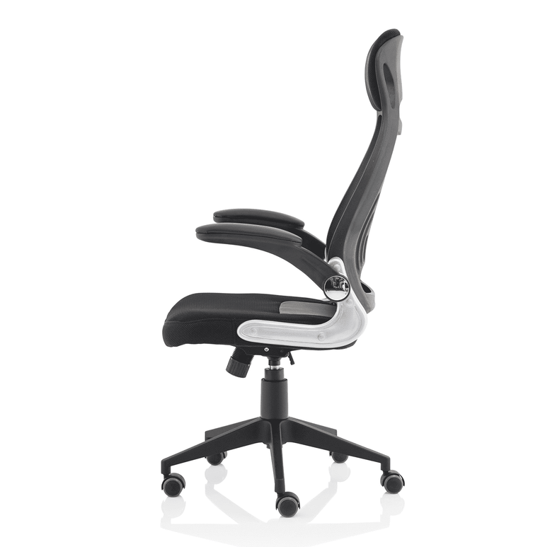 Saturn High Mesh Back Executive Office Chair - Black Airmesh Seat, Plastic Frame, Folding Arms, 125kg Capacity, 8hr Usage, 1yr Warranty