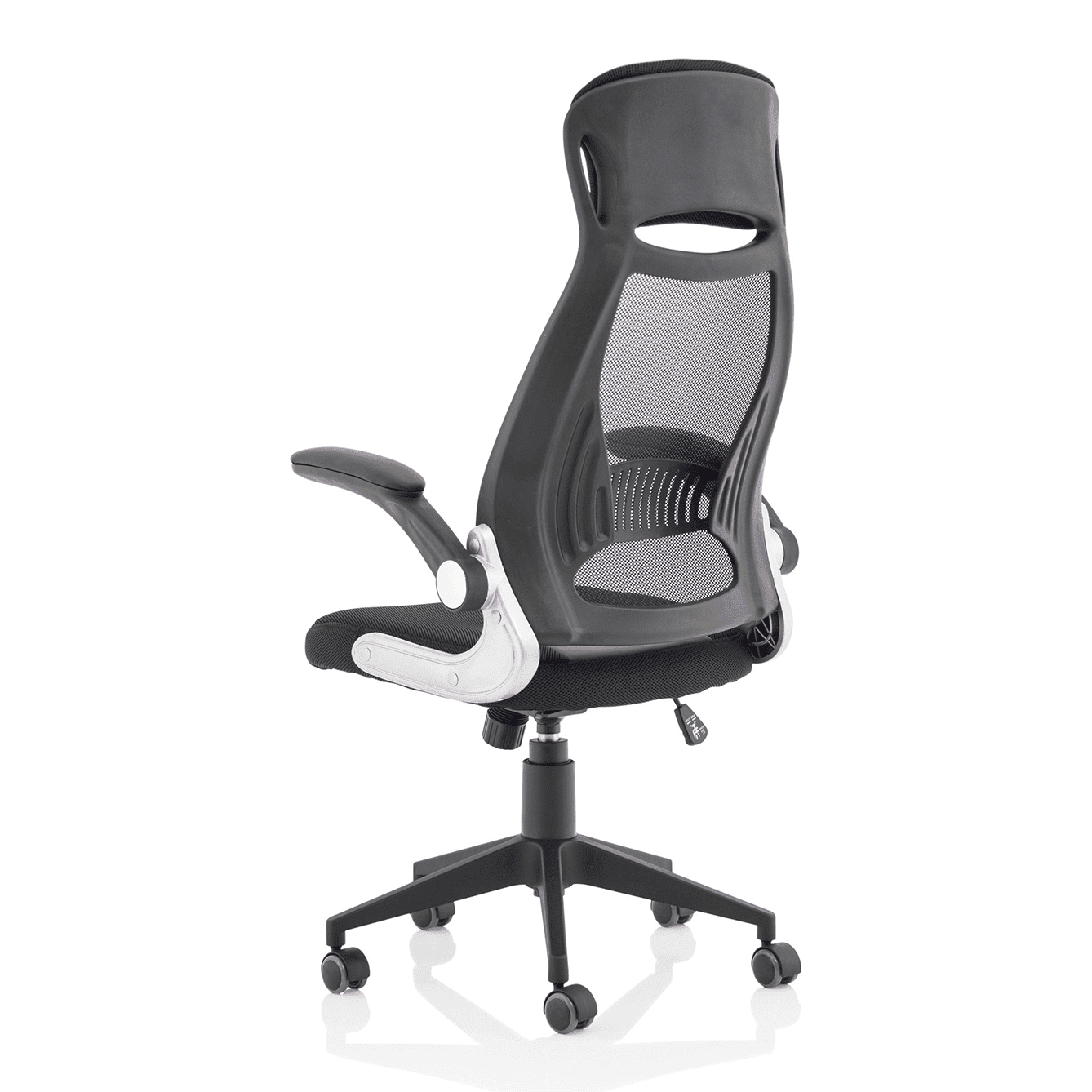 Saturn High Mesh Back Executive Office Chair - Black Airmesh Seat, Plastic Frame, Folding Arms, 125kg Capacity, 8hr Usage, 1yr Warranty