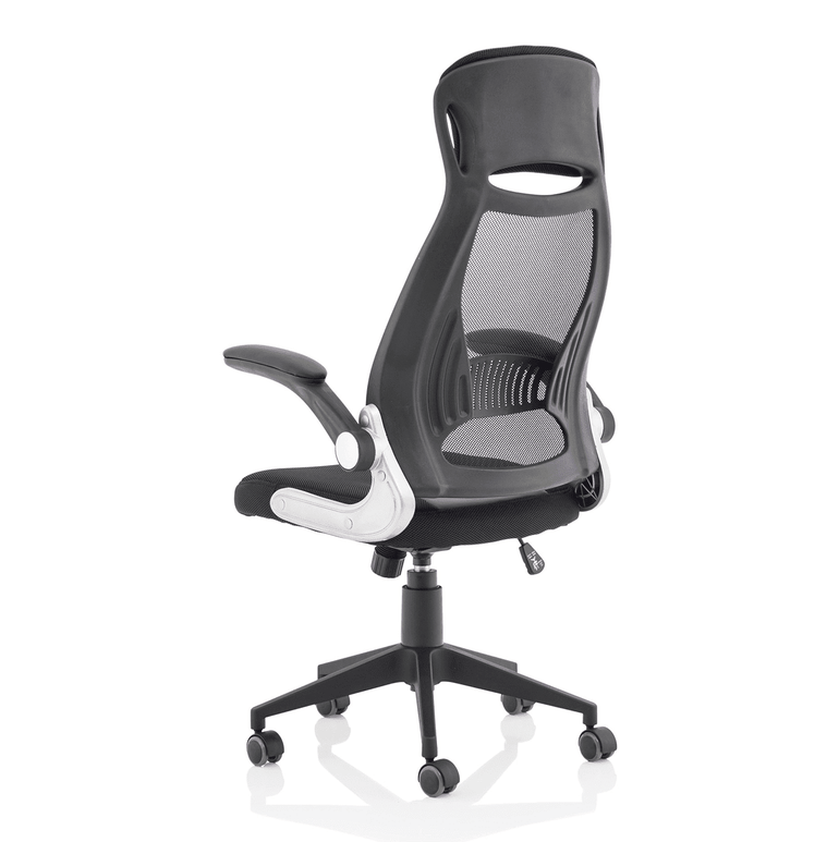 Saturn High Mesh Back Executive Office Chair - Black Airmesh Seat, Plastic Frame, Folding Arms, 125kg Capacity, 8hr Usage, 1yr Warranty