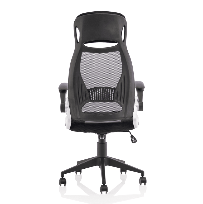 Saturn High Mesh Back Executive Office Chair - Black Airmesh Seat, Plastic Frame, Folding Arms, 125kg Capacity, 8hr Usage, 1yr Warranty