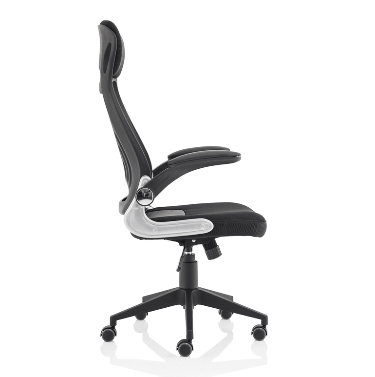 Saturn High Mesh Back Executive Office Chair - Black Airmesh Seat, Plastic Frame, Folding Arms, 125kg Capacity, 8hr Usage, 1yr Warranty