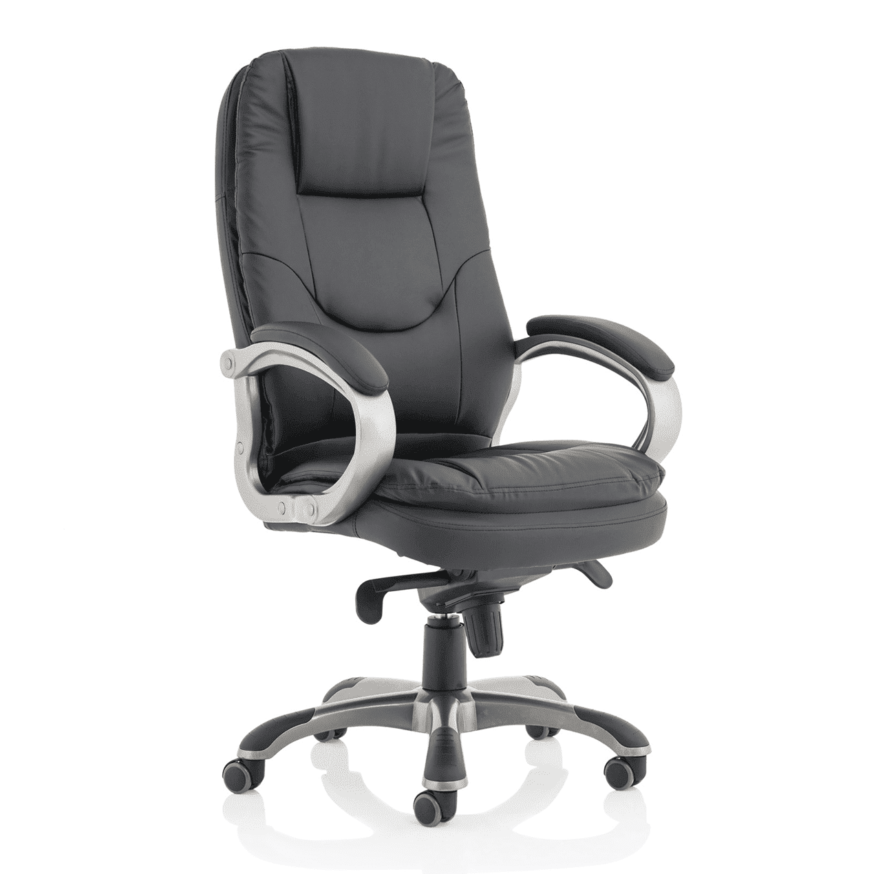 Oscar High Back Executive Office Chair - Black Faux Leather, Chrome Frame, Fixed Arms, 120kg Capacity, 8hr Usage, Gas Height & Tilt Adjustments