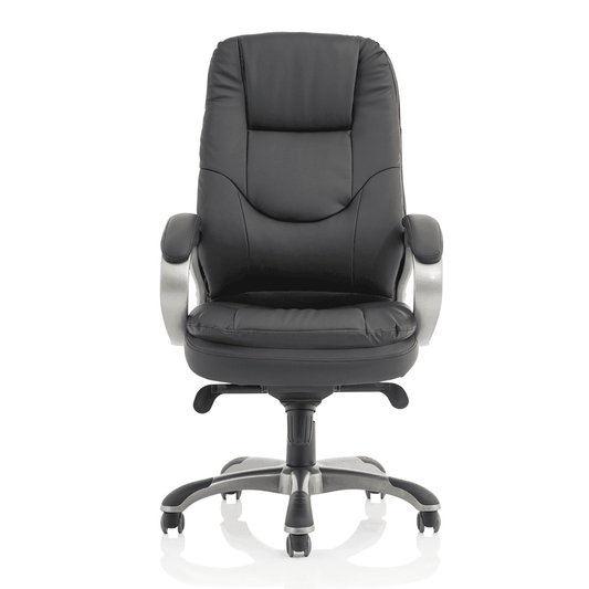 Oscar High Back Executive Office Chair - Black Faux Leather, Chrome Frame, Fixed Arms, 120kg Capacity, 8hr Usage, Gas Height & Tilt Adjustments