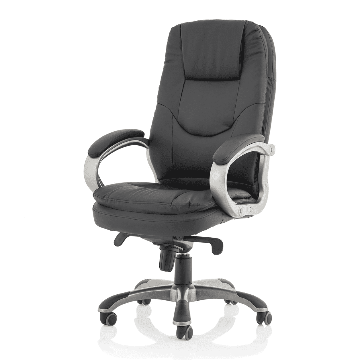 Oscar High Back Executive Office Chair - Black Faux Leather, Chrome Frame, Fixed Arms, 120kg Capacity, 8hr Usage, Gas Height & Tilt Adjustments