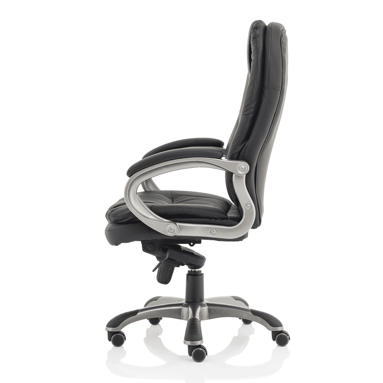 Oscar High Back Executive Office Chair - Black Faux Leather, Chrome Frame, Fixed Arms, 120kg Capacity, 8hr Usage, Gas Height & Tilt Adjustments