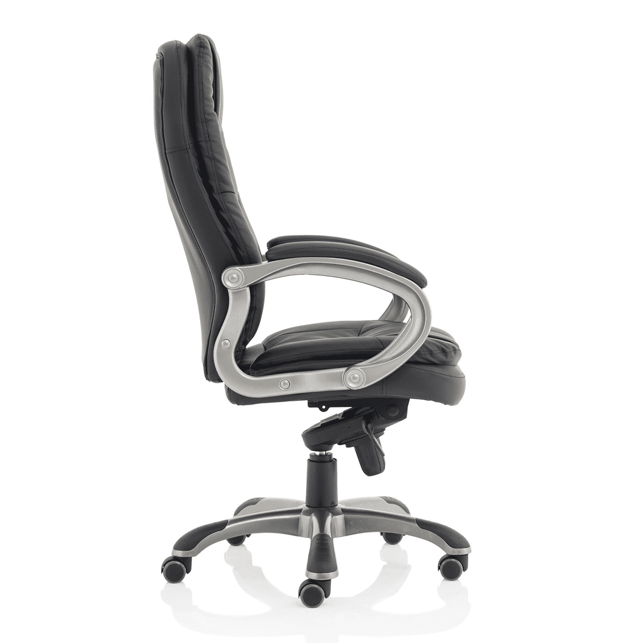 Oscar High Back Executive Office Chair - Black Faux Leather, Chrome Frame, Fixed Arms, 120kg Capacity, 8hr Usage, Gas Height & Tilt Adjustments