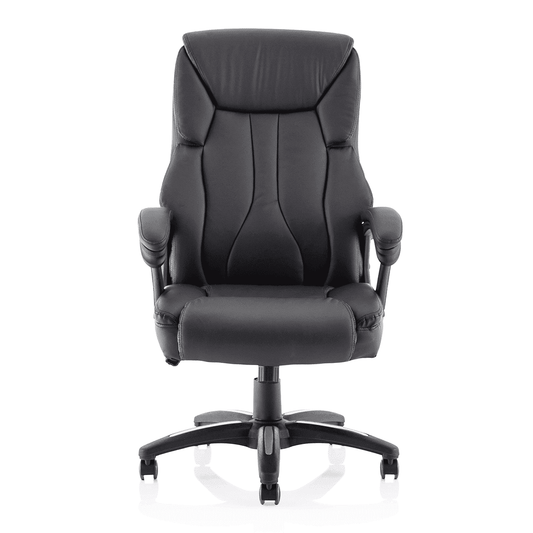 Stratford High Back Executive Office Chair - Black Leather, Chrome Metal Frame, Fixed Arms, 120kg Capacity, 8hr Usage, 1yr Warranty - Flat Packed