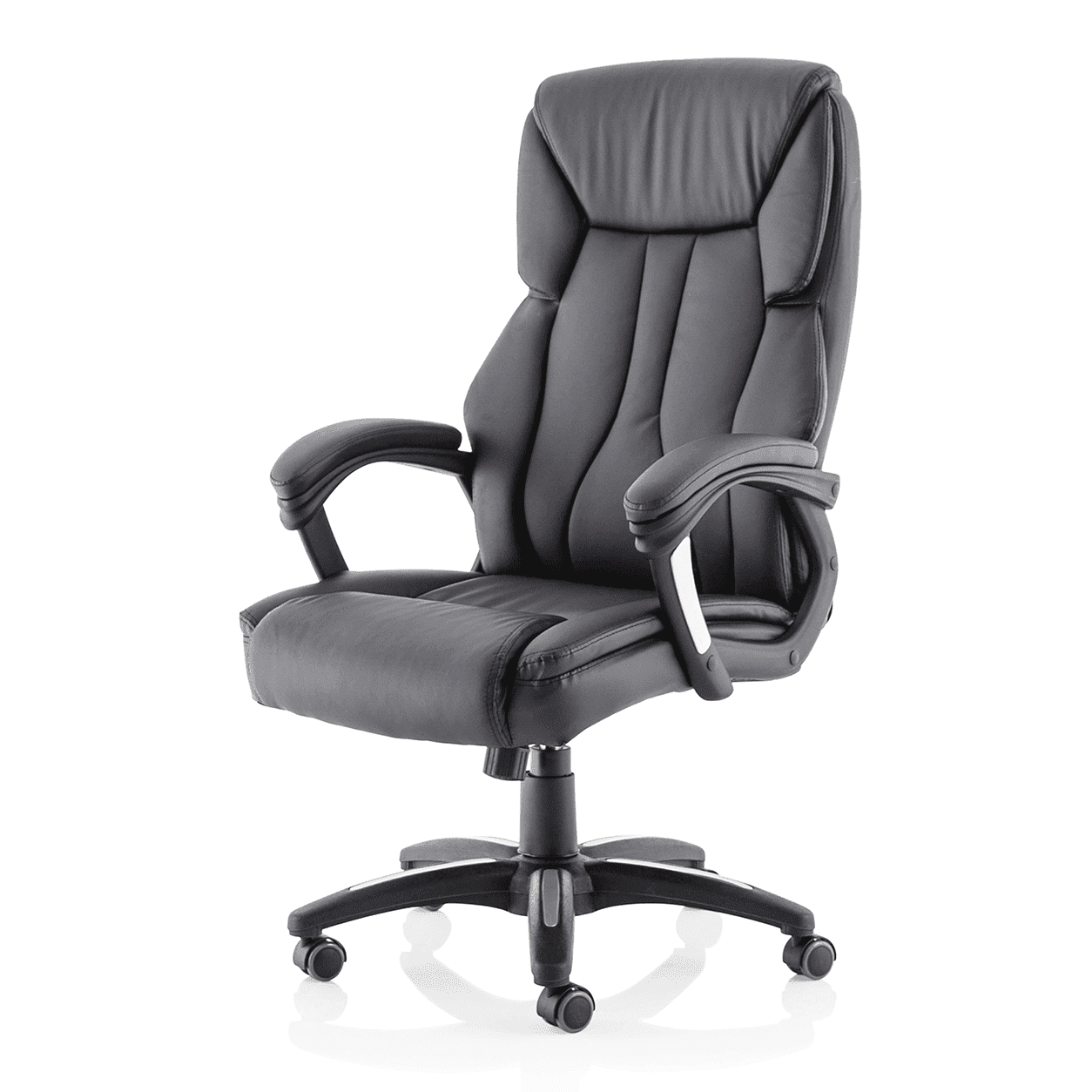 Stratford High Back Executive Office Chair - Black Leather, Chrome Metal Frame, Fixed Arms, 120kg Capacity, 8hr Usage, 1yr Warranty - Flat Packed