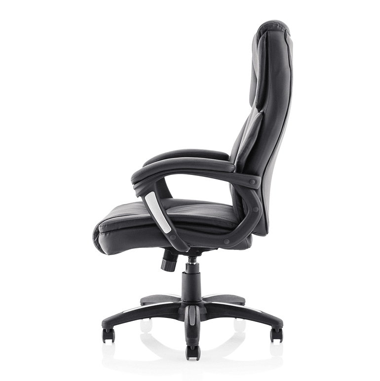 Stratford High Back Executive Office Chair - Black Leather, Chrome Metal Frame, Fixed Arms, 120kg Capacity, 8hr Usage, 1yr Warranty - Flat Packed