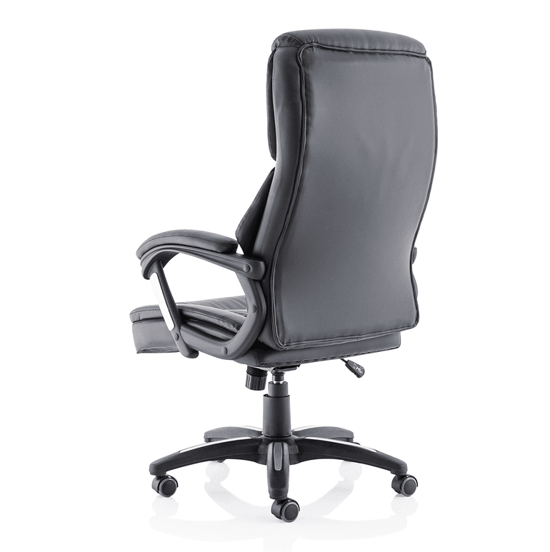 Stratford High Back Executive Office Chair - Black Leather, Chrome Metal Frame, Fixed Arms, 120kg Capacity, 8hr Usage, 1yr Warranty - Flat Packed