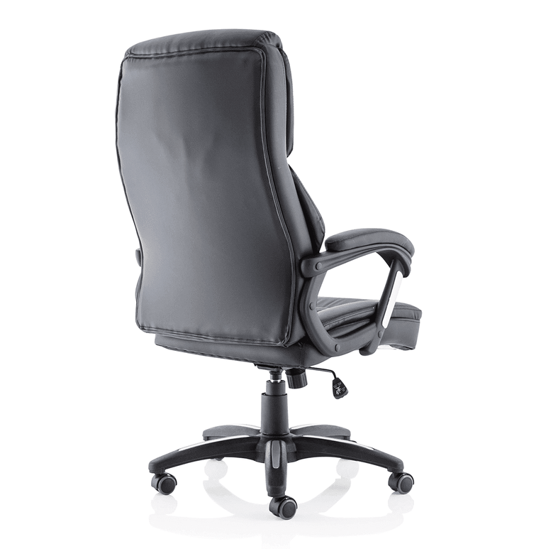 Stratford High Back Executive Office Chair - Black Leather, Chrome Metal Frame, Fixed Arms, 120kg Capacity, 8hr Usage, 1yr Warranty - Flat Packed