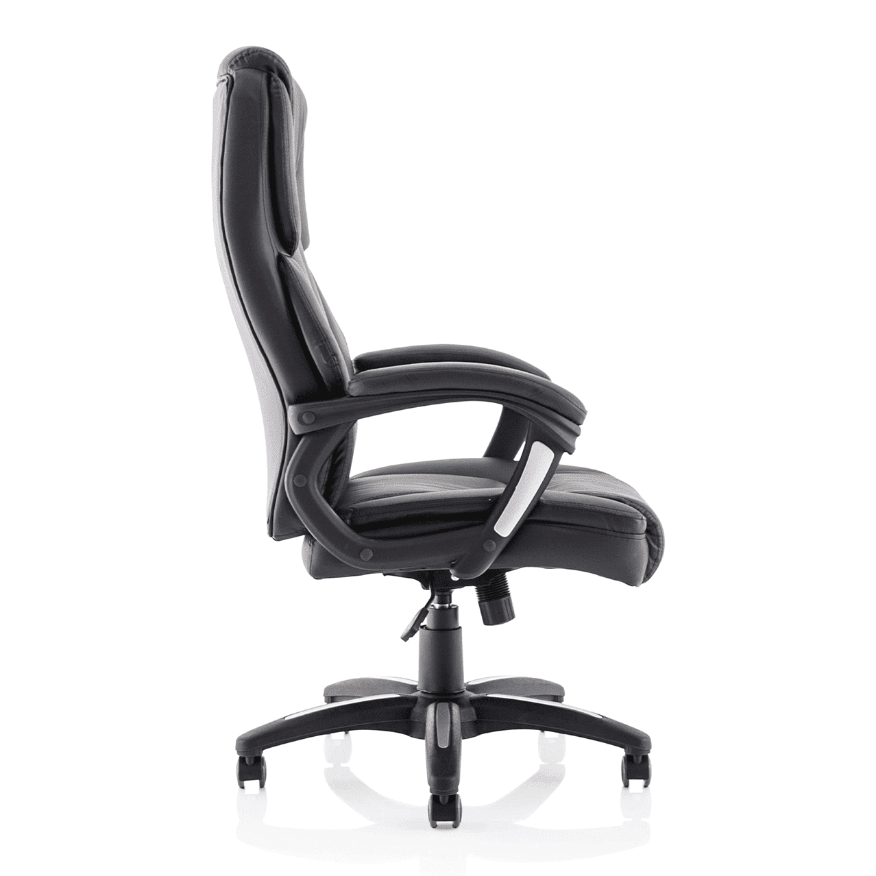 Stratford High Back Executive Office Chair - Black Leather, Chrome Metal Frame, Fixed Arms, 120kg Capacity, 8hr Usage, 1yr Warranty - Flat Packed