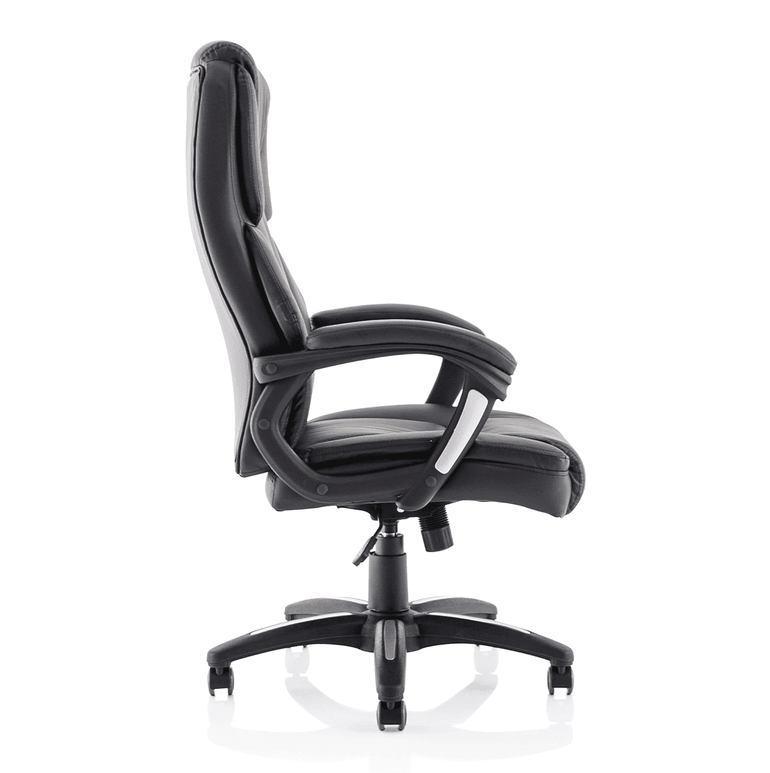 Stratford High Back Executive Office Chair - Black Leather, Chrome Metal Frame, Fixed Arms, 120kg Capacity, 8hr Usage, 1yr Warranty - Flat Packed