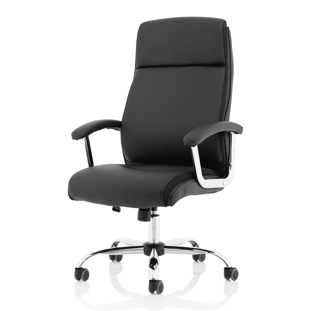 Hatley High Back Executive Office Chair - Black Bonded Leather, Chrome Frame, Fixed Arms, 120kg Capacity, 8hr Usage, 1yr Warranty (650x700x1130-1210mm)