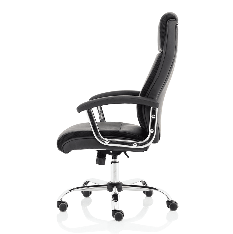 Hatley High Back Executive Office Chair - Black Bonded Leather, Chrome Frame, Fixed Arms, 120kg Capacity, 8hr Usage, 1yr Warranty (650x700x1130-1210mm)