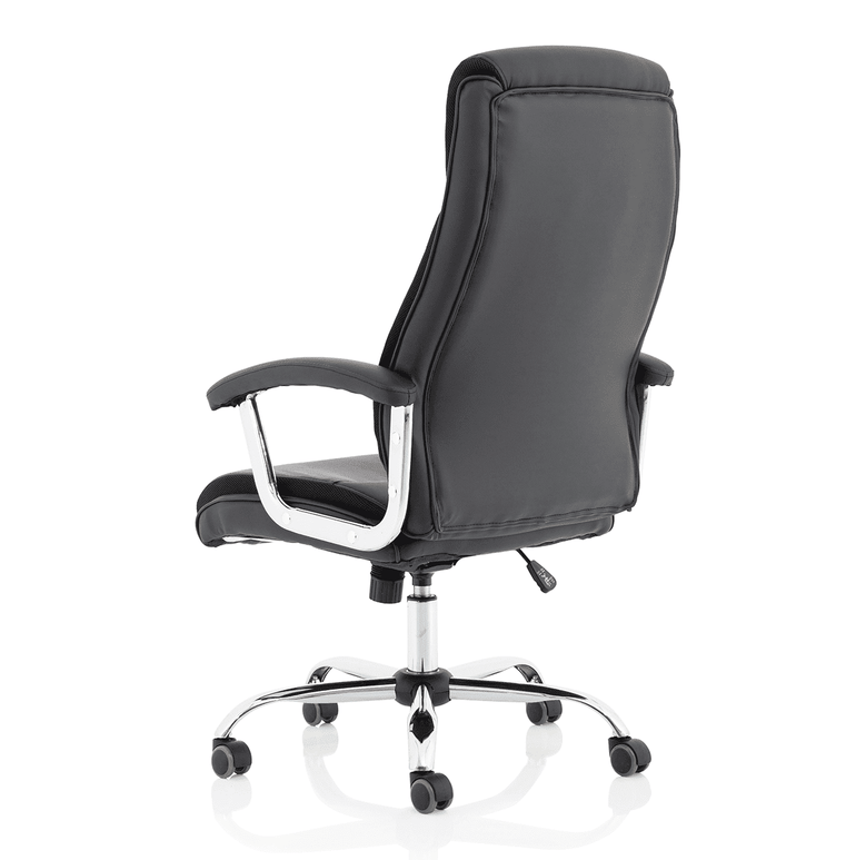 Hatley High Back Executive Office Chair - Black Bonded Leather, Chrome Frame, Fixed Arms, 120kg Capacity, 8hr Usage, 1yr Warranty (650x700x1130-1210mm)