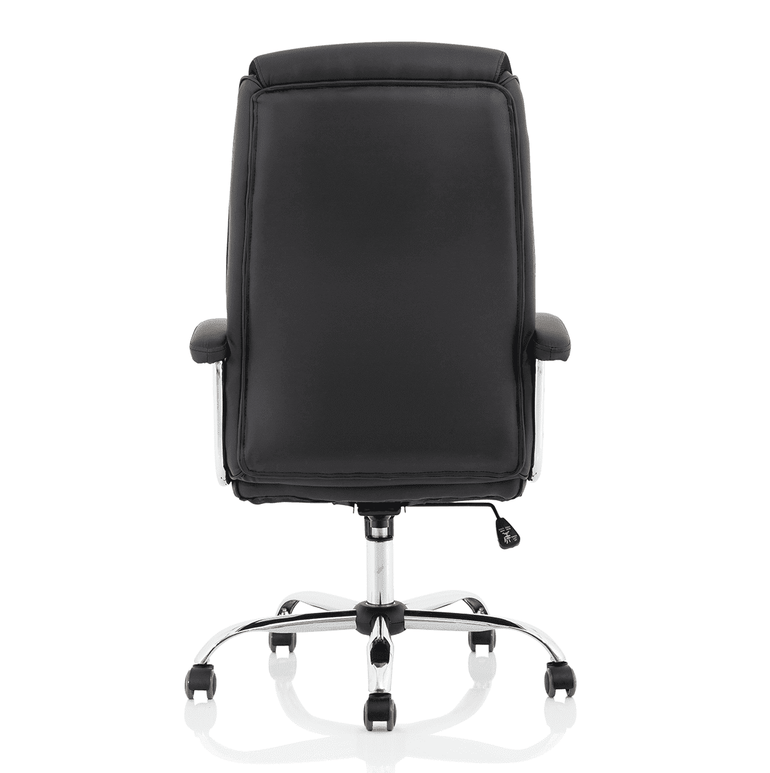 Hatley High Back Executive Office Chair - Black Bonded Leather, Chrome Frame, Fixed Arms, 120kg Capacity, 8hr Usage, 1yr Warranty (650x700x1130-1210mm)