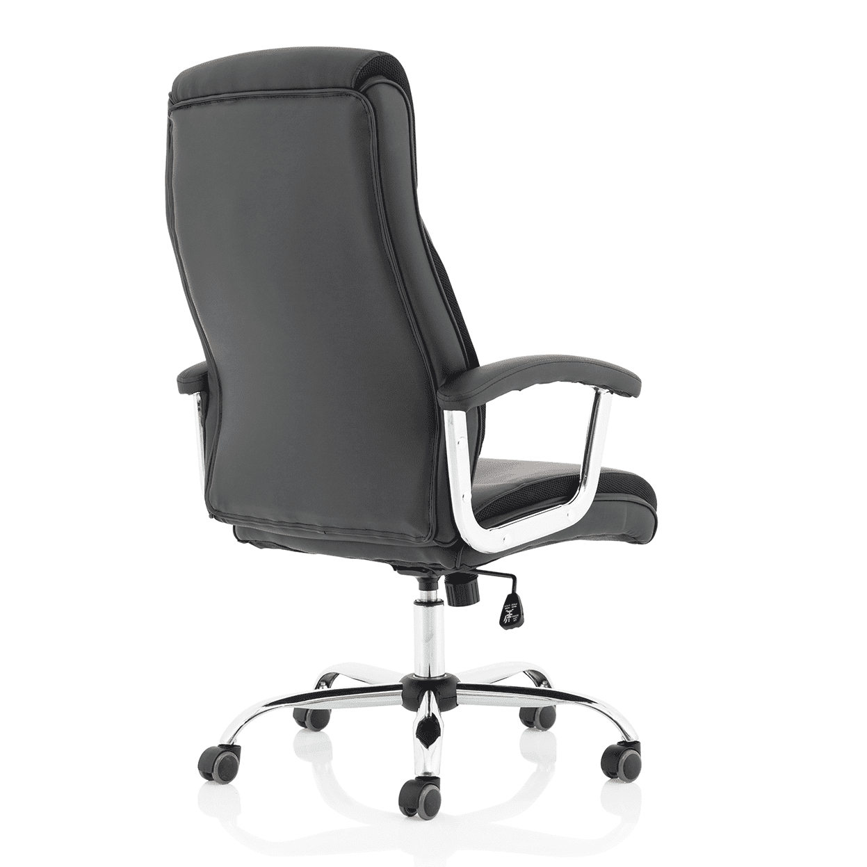 Hatley High Back Executive Office Chair - Black Bonded Leather, Chrome Frame, Fixed Arms, 120kg Capacity, 8hr Usage, 1yr Warranty (650x700x1130-1210mm)