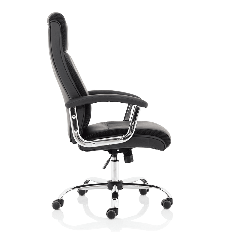 Hatley High Back Executive Office Chair - Black Bonded Leather, Chrome Frame, Fixed Arms, 120kg Capacity, 8hr Usage, 1yr Warranty (650x700x1130-1210mm)