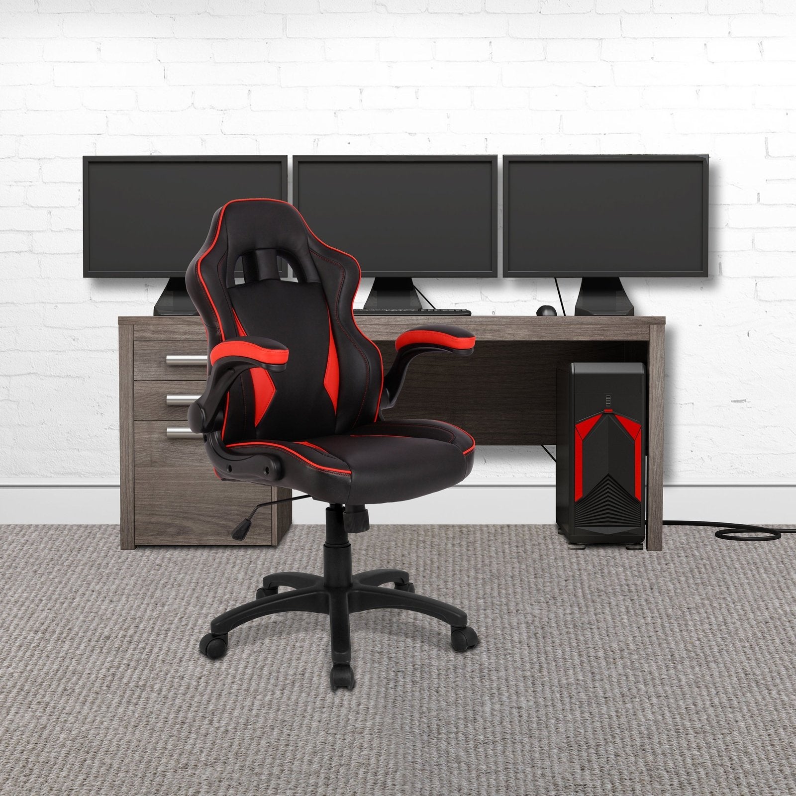 Executive Ergonomic Gaming Style Office Chair with Folding Arms, Integral Headrest and Lumbar Support - Office Products Online