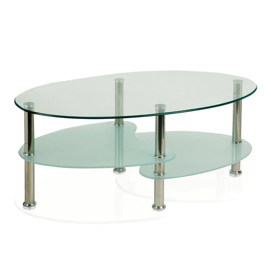 Berlin Glass & Stainless Steel Coffee Table - Flat Packed, 1000x600x415mm, 8hr Usage, 2yr Mechanical & 1yr Fabric/Foam Guarantee