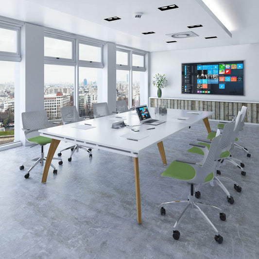 Fuze boardroom table add on unit 1600mm with central cutout 272mm x 132mm - frame, white top - Office Products Online