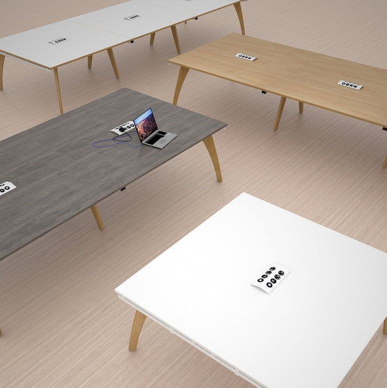 Fuze square boardroom table 1600mm with central cutout 272mm x 132mm - frame, white top - Office Products Online