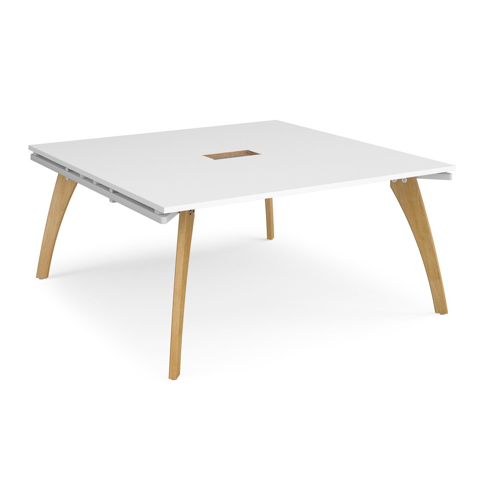 Fuze square boardroom table 1600mm with central cutout 272mm x 132mm - frame, white top - Office Products Online