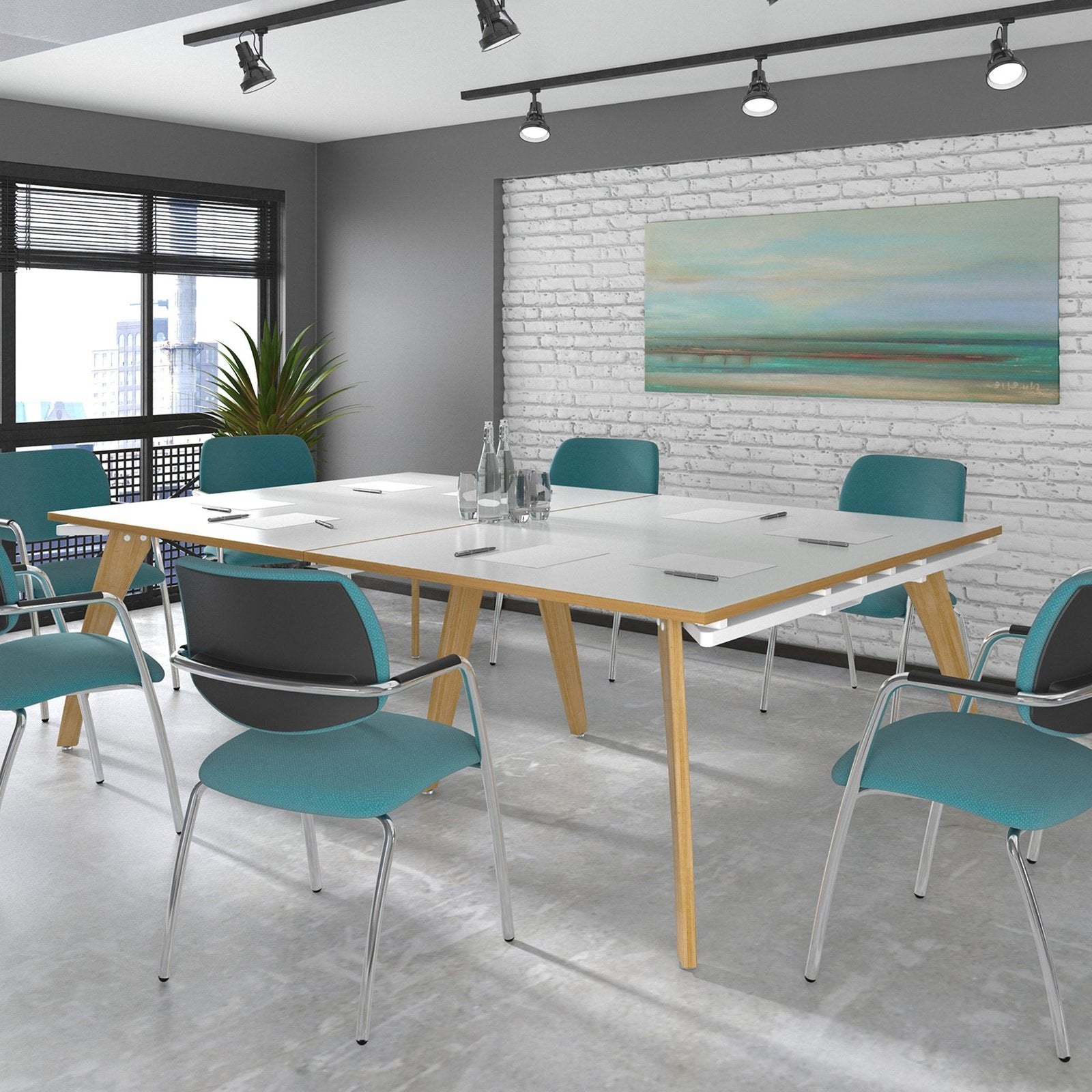 Fuze square boardroom table 1600mm with central cutout 272mm x 132mm - frame, white top - Office Products Online
