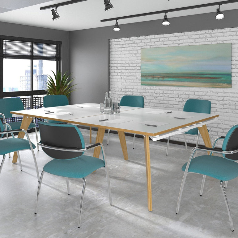 Fuze square boardroom table 1600mm with central cutout 272mm x 132mm - frame, white top - Office Products Online