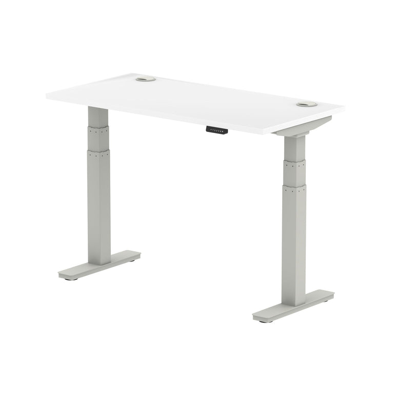 Air Height Adjustable Slimline Desk 1200-1800mm, Cable Ports, MFC Rectangular Top, Black/Silver/White Frame, 5-Year Guarantee