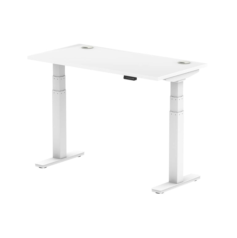 Air Height Adjustable Slimline Desk 1200-1800mm, Cable Ports, MFC Rectangular Top, Black/Silver/White Frame, 5-Year Guarantee