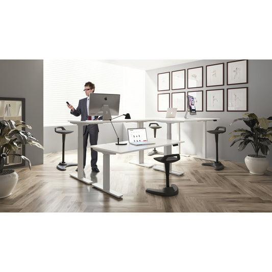 Air Height Adjustable Slimline Desk 1200-1800mm, Cable Ports, MFC Rectangular Top, Black/Silver/White Frame, 5-Year Guarantee