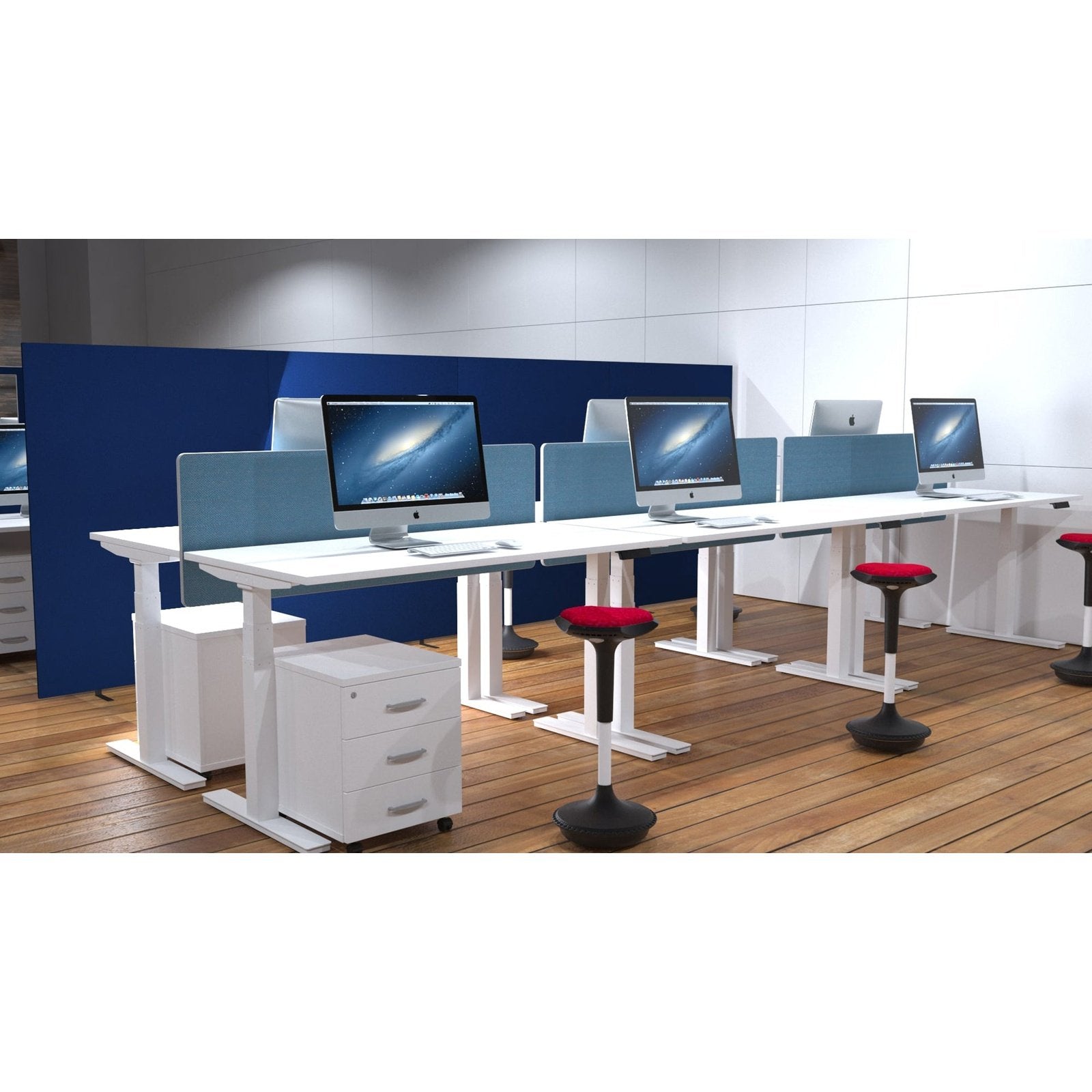 Air Height Adjustable Slimline Desk 1200-1800mm, Cable Ports, MFC Rectangular Top, Black/Silver/White Frame, 5-Year Guarantee