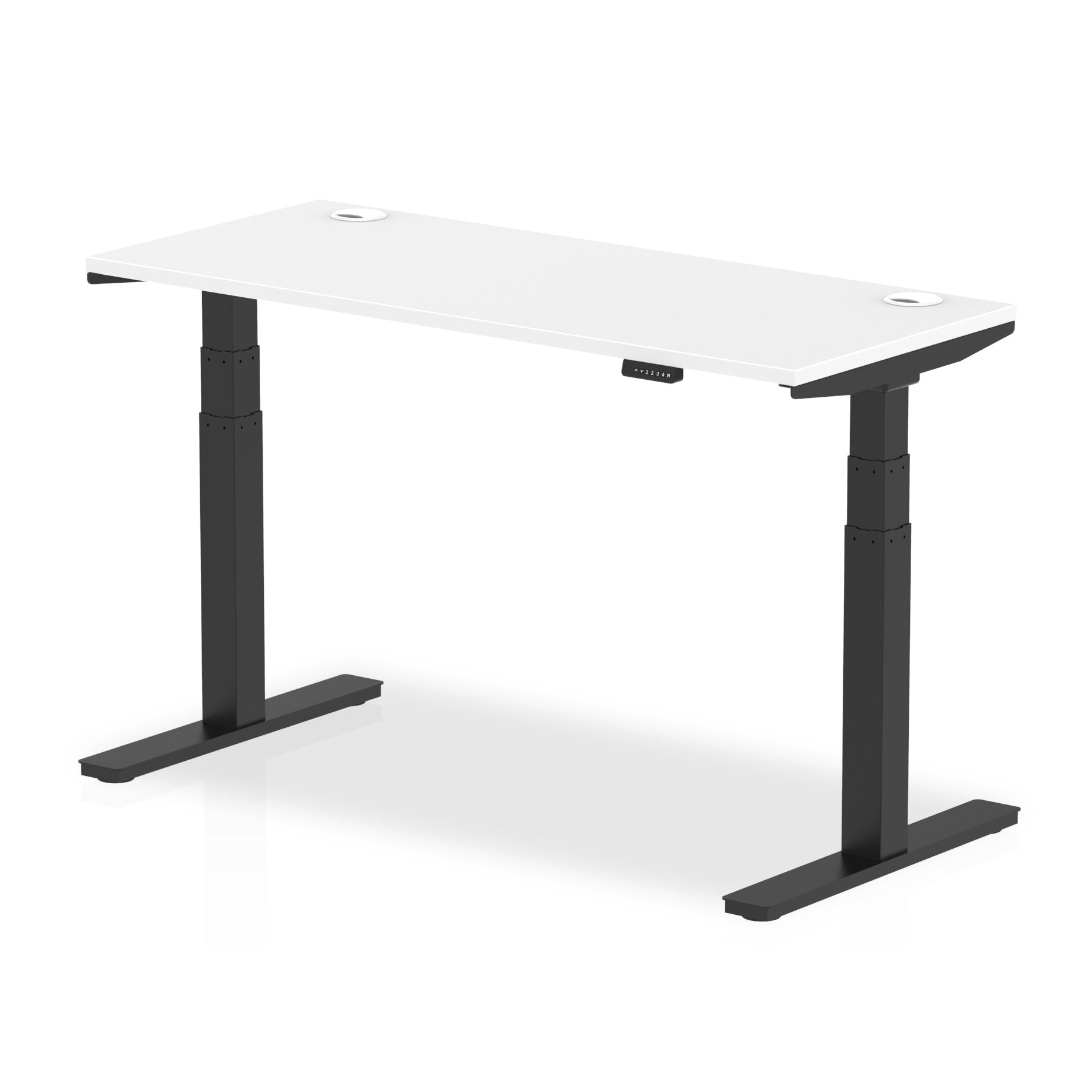 Air Height Adjustable Slimline Desk 1200-1800mm, Cable Ports, MFC Rectangular Top, Black/Silver/White Frame, 5-Year Guarantee