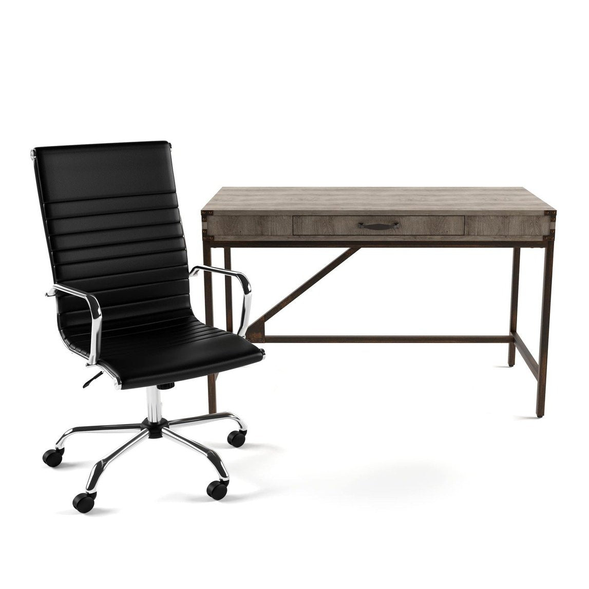 Chester Boutique Desk - MDF Rectangular 1200x600mm, Gunmetal Grey H-Frame Legs, 1 Drawer, Self-Assembly, 5-Year Guarantee