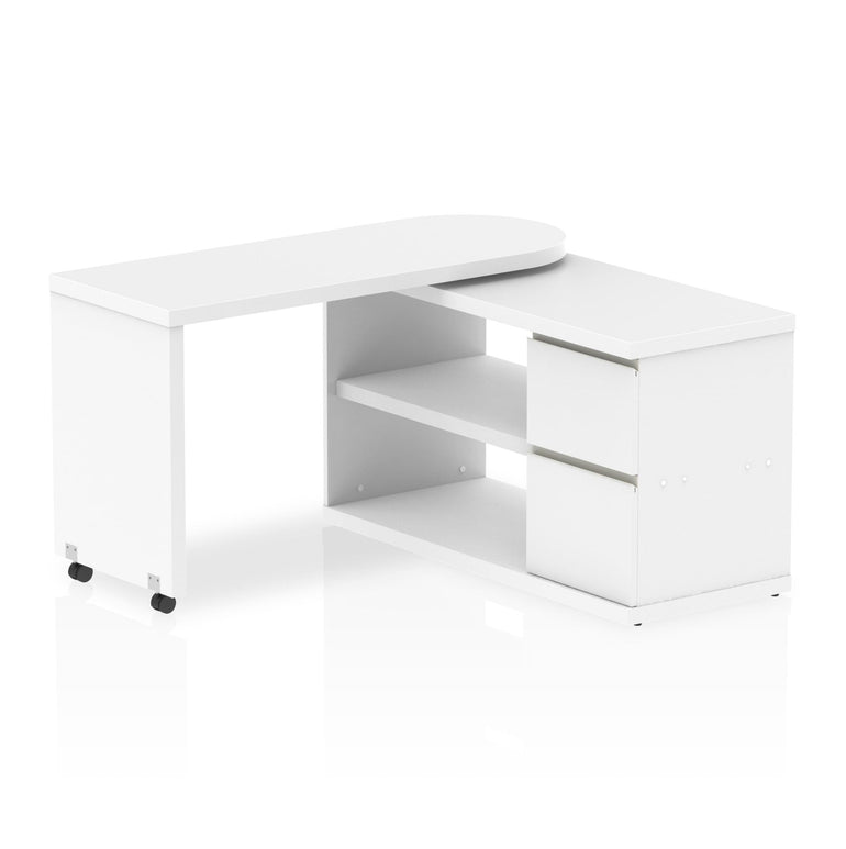 Fleur Smart Storage Desk - 1300x500mm Rectangular MFC Table with Panel End Legs, 2 Shelves, 5-Year Guarantee, Self-Assembly - White Frame