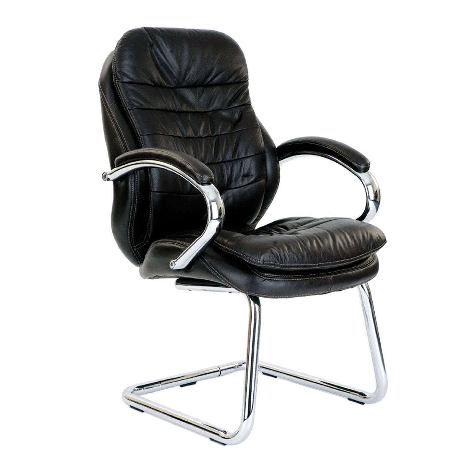 High Back Italian Leather Faced Executive Visitor Armchair with Integral Headrest and Chrome Base - Office Products Online
