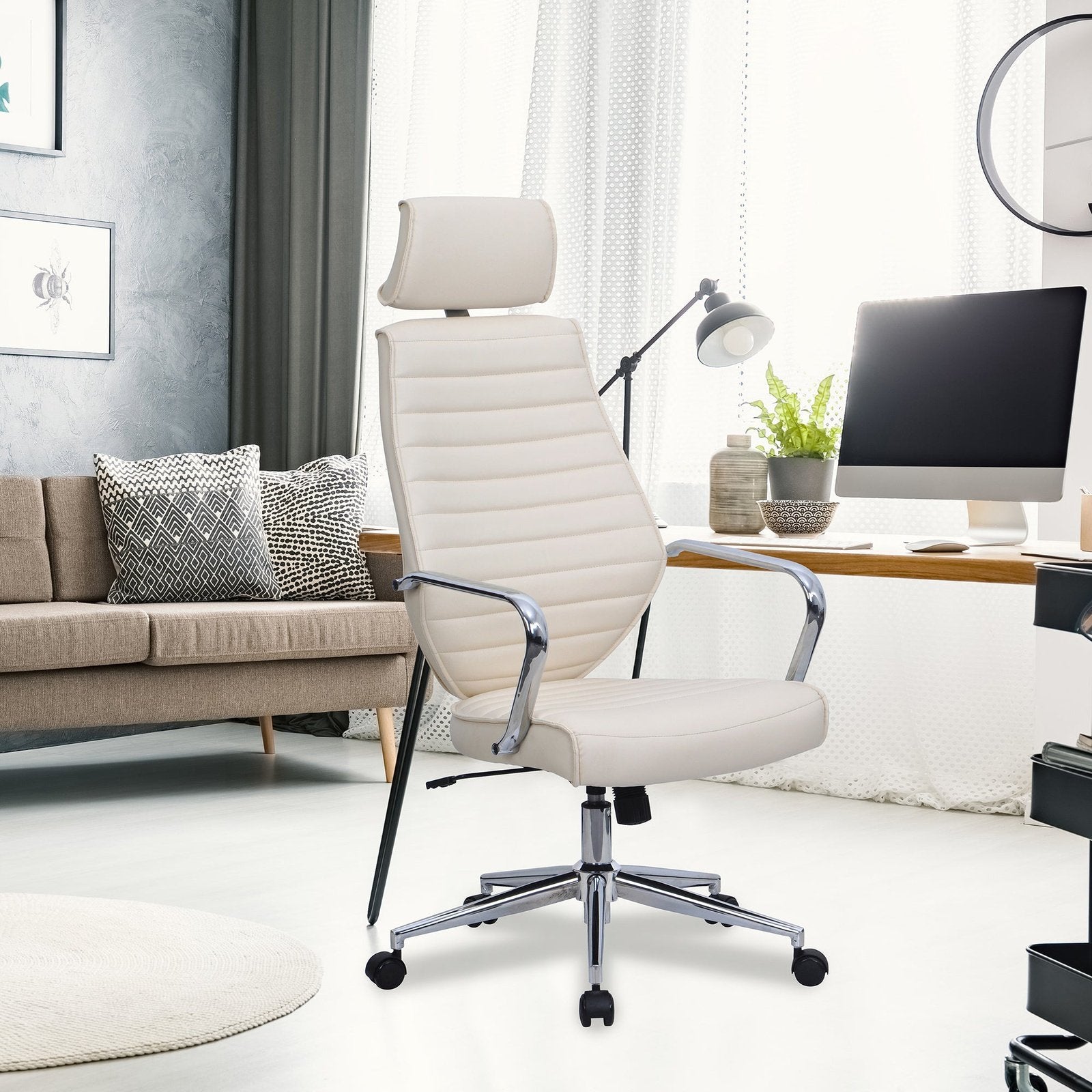High Back Leather Effect Designer Executive Chair with Headrest, Armrests and Chrome Base - Office Products Online