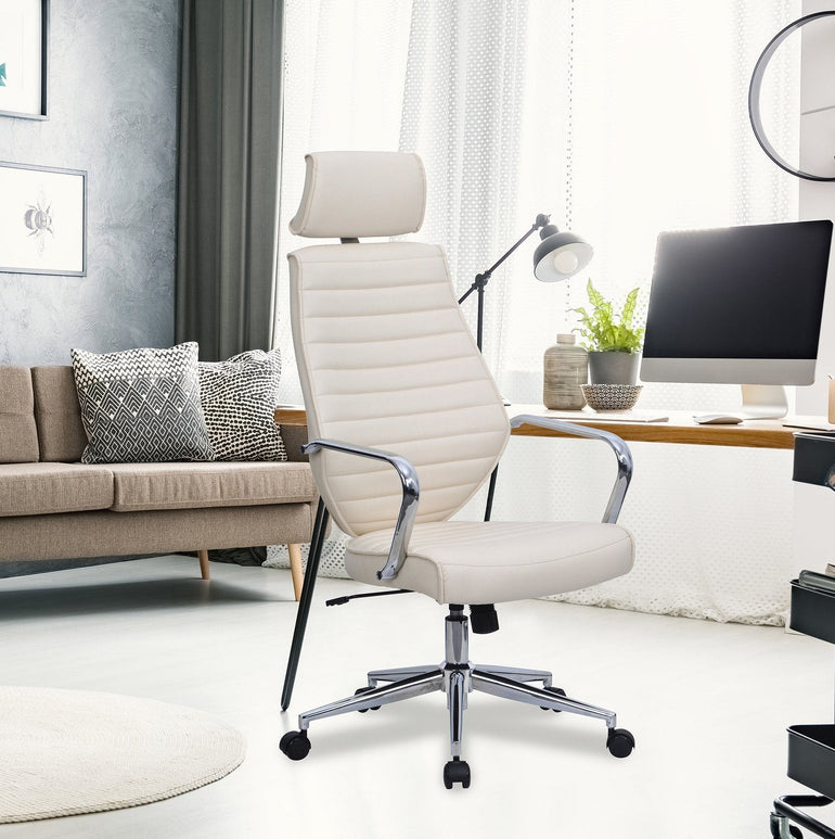 High Back Leather Effect Designer Executive Chair with Headrest, Armrests and Chrome Base - Office Products Online