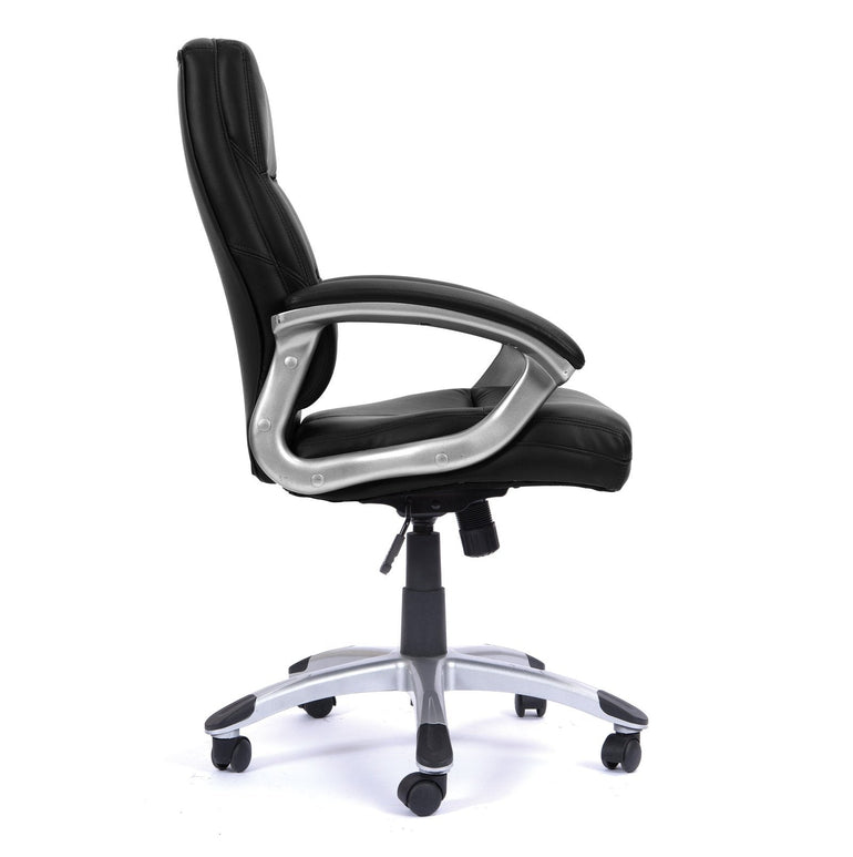 High Back Leather Effect Executive Armchair with Contoured Design Backrest and Silver Detailed Black Nylon Base - Office Products Online