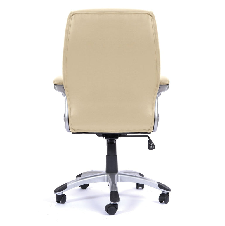 High Back Leather Effect Executive Armchair with Contoured Design Backrest and Silver Detailed Black Nylon Base - Office Products Online
