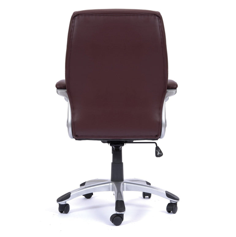 High Back Leather Effect Executive Armchair with Contoured Design Backrest and Silver Detailed Black Nylon Base - Office Products Online