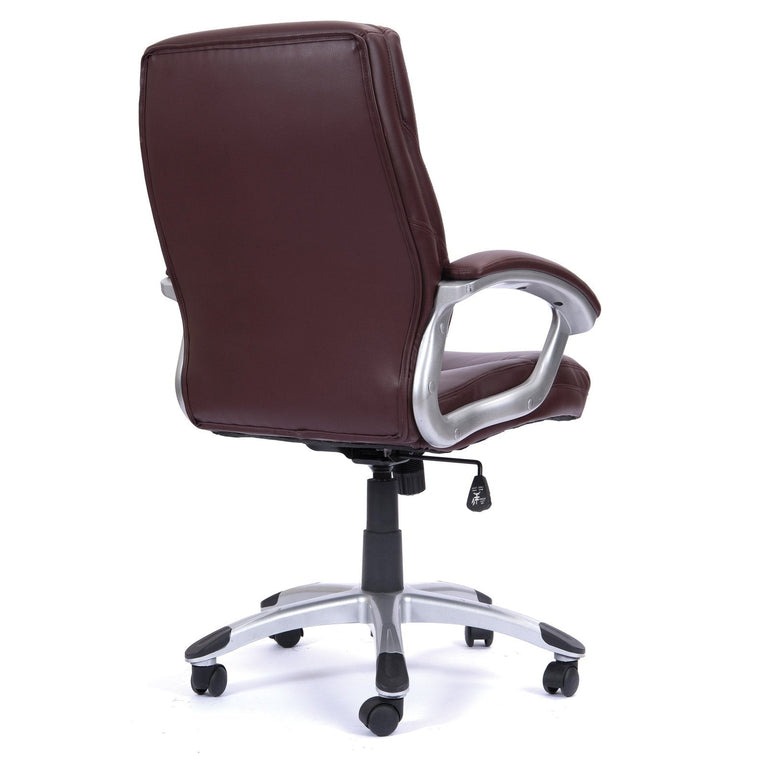 High Back Leather Effect Executive Armchair with Contoured Design Backrest and Silver Detailed Black Nylon Base - Office Products Online