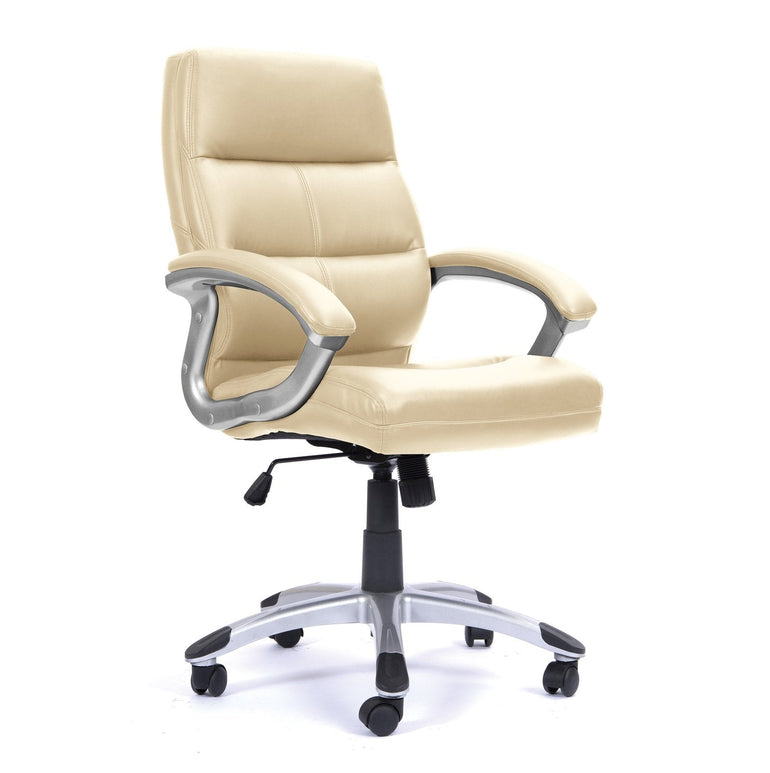 High Back Leather Effect Executive Armchair with Contoured Design Backrest and Silver Detailed Black Nylon Base - Office Products Online