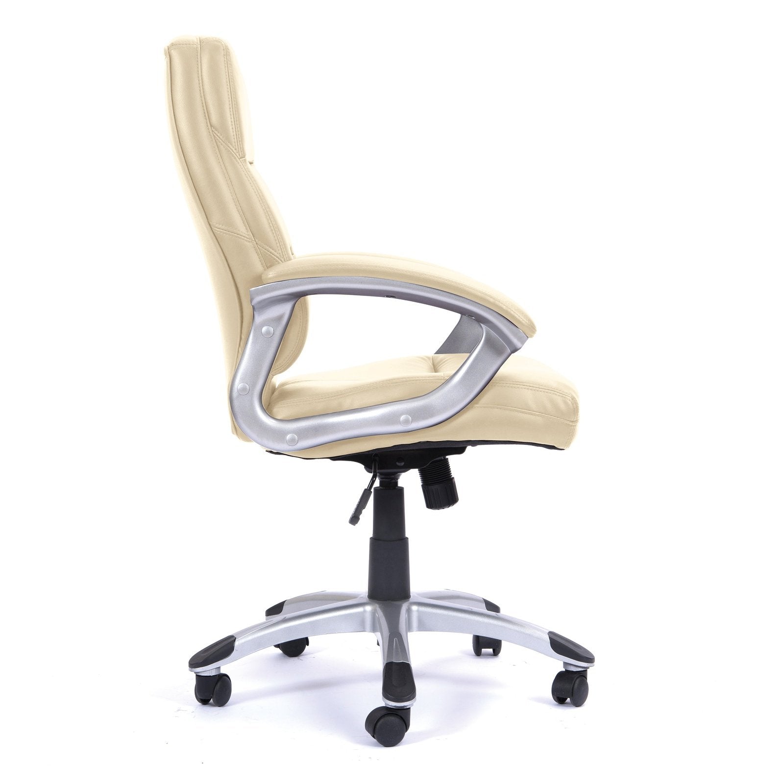 High Back Leather Effect Executive Armchair with Contoured Design Backrest and Silver Detailed Black Nylon Base - Office Products Online