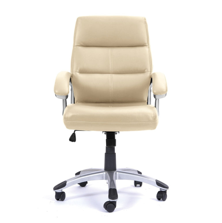 High Back Leather Effect Executive Armchair with Contoured Design Backrest and Silver Detailed Black Nylon Base - Office Products Online