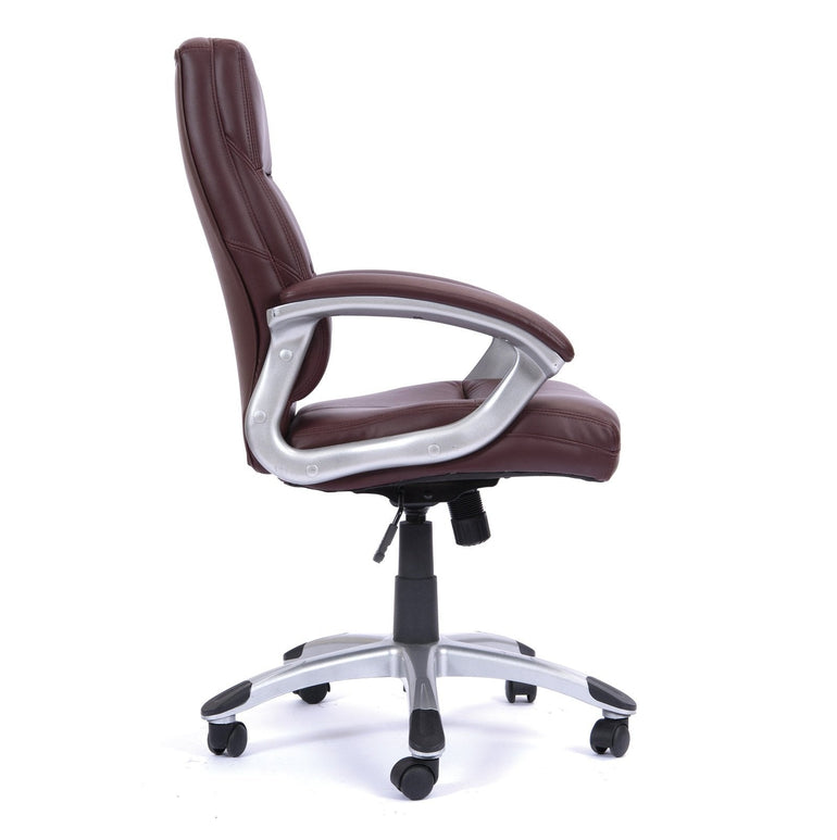 High Back Leather Effect Executive Armchair with Contoured Design Backrest and Silver Detailed Black Nylon Base - Office Products Online