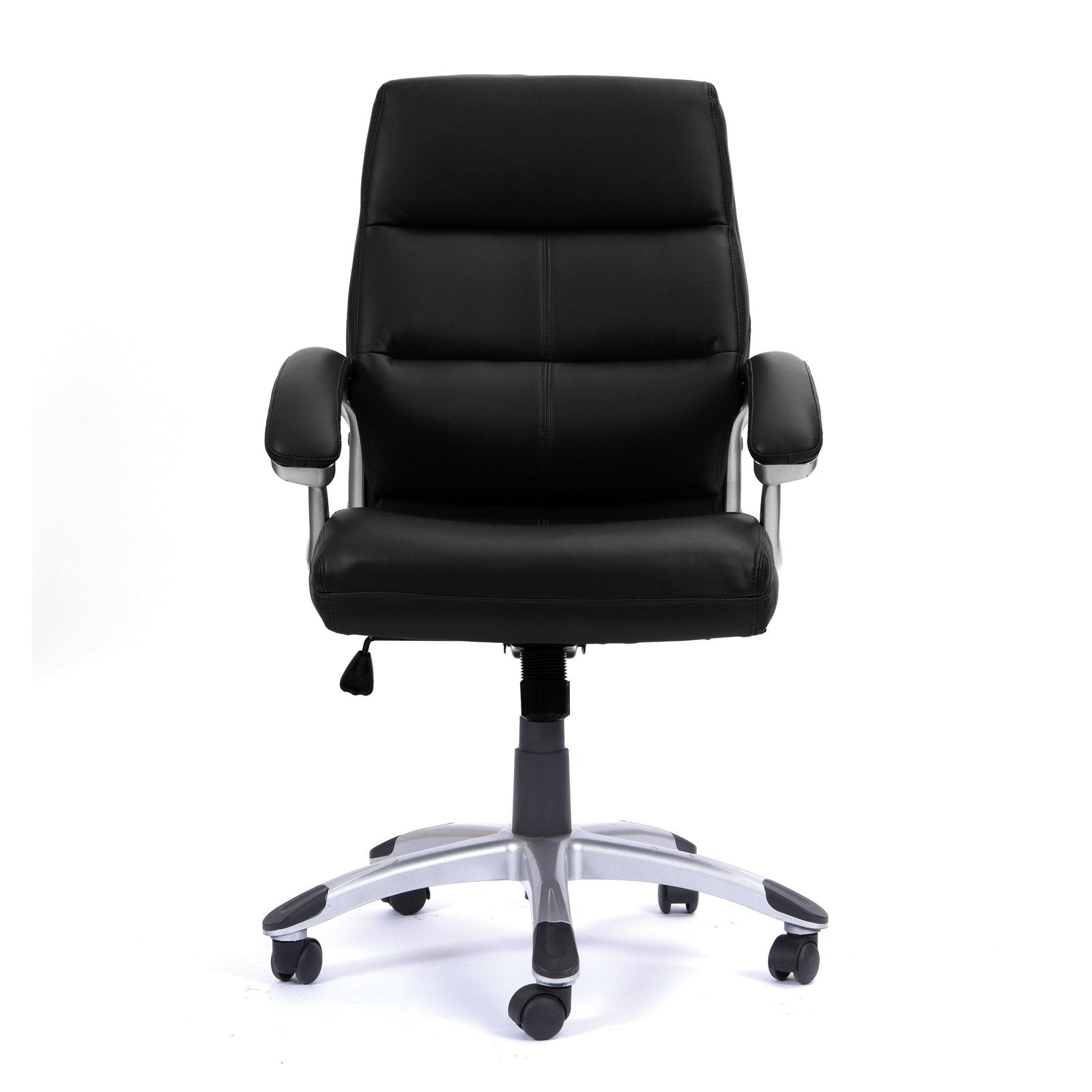 High Back Leather Effect Executive Armchair with Contoured Design Backrest and Silver Detailed Black Nylon Base - Office Products Online