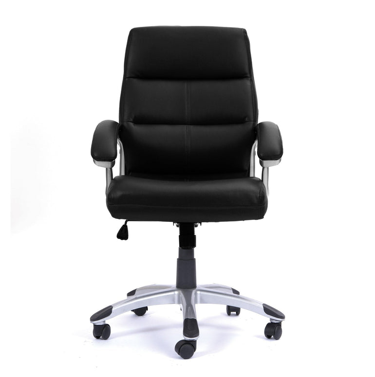 High Back Leather Effect Executive Armchair with Contoured Design Backrest and Silver Detailed Black Nylon Base - Office Products Online